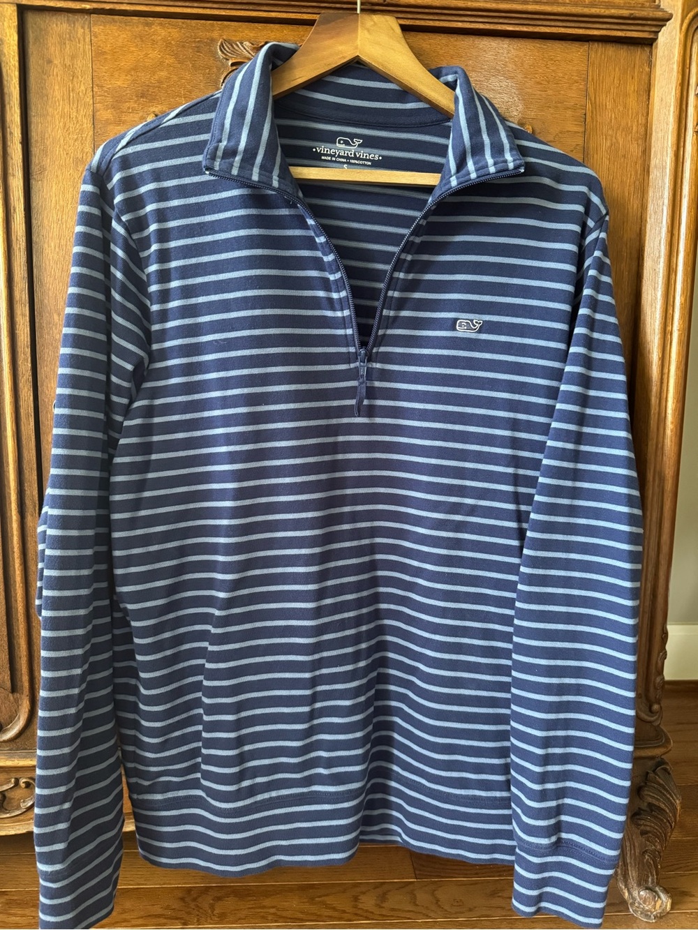 Vineyard Vines Navy with Light Blue Striped Quarter-Zip Pullover
